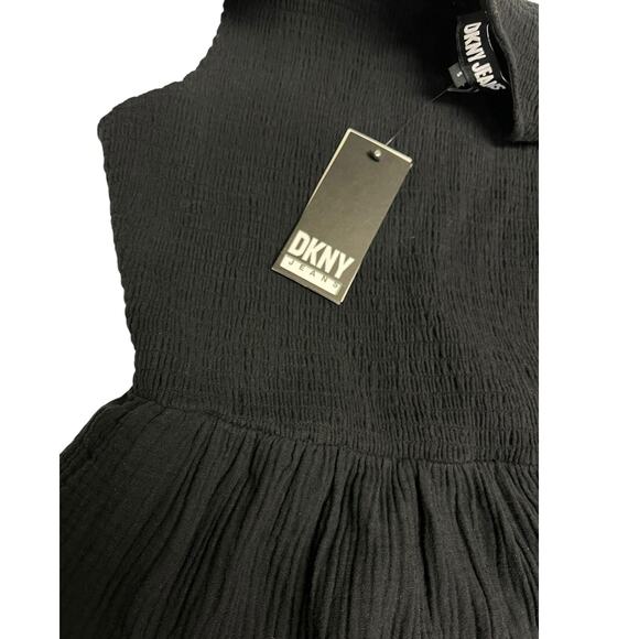 DKNY Gauze Tiered Smocked Maxi Dress | Womens S, Black NEW - Picture 8 of 8